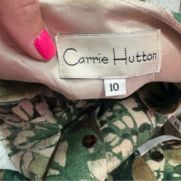 carrie hutton 100% linen button front Sheath Dress sz 10 tropical jungle print - Picture 6 of 9